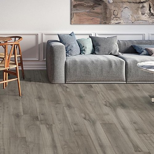Grey laminate flooring in a modern living room